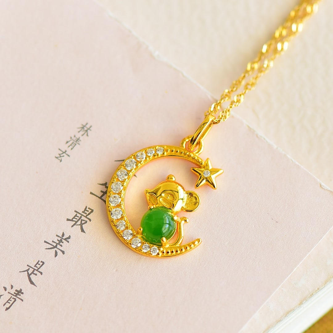 An Exquisite Sterling Silver-Gold Plated Inlaid Jasper Pendant , Inlaid Diamond: Sterling Silver-Gold Plated Inlaid Jasper Pendant , Inlaid Diamond , Size :0.2inx0.2in 