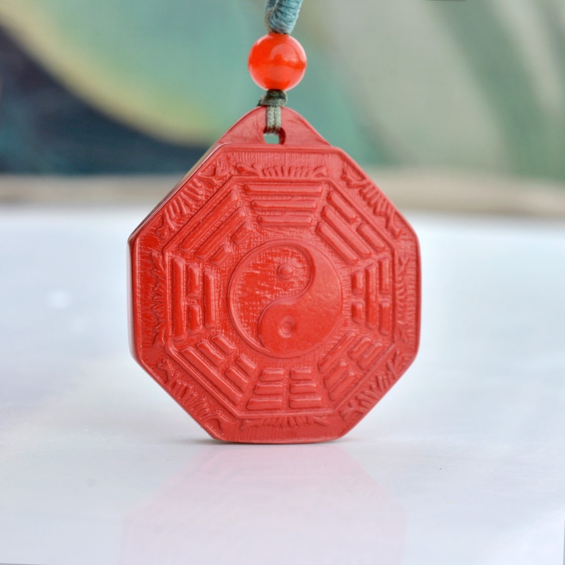 An Exquisite Cinnabar Trigram Pattern Pendant - 2