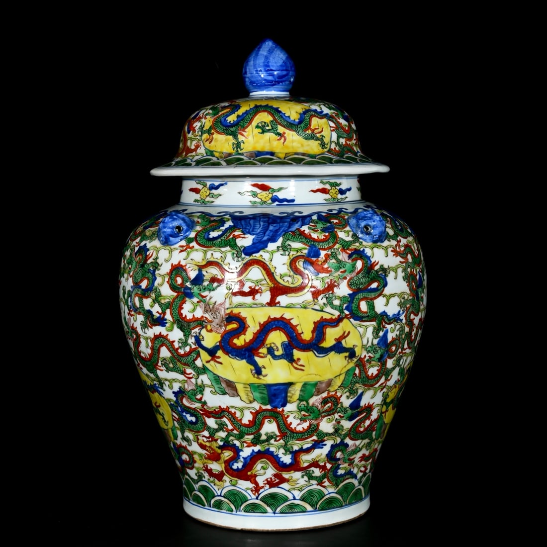 A Huge Wucai Seawater and Dragon Pattern Jar with Cover (1 of 9)