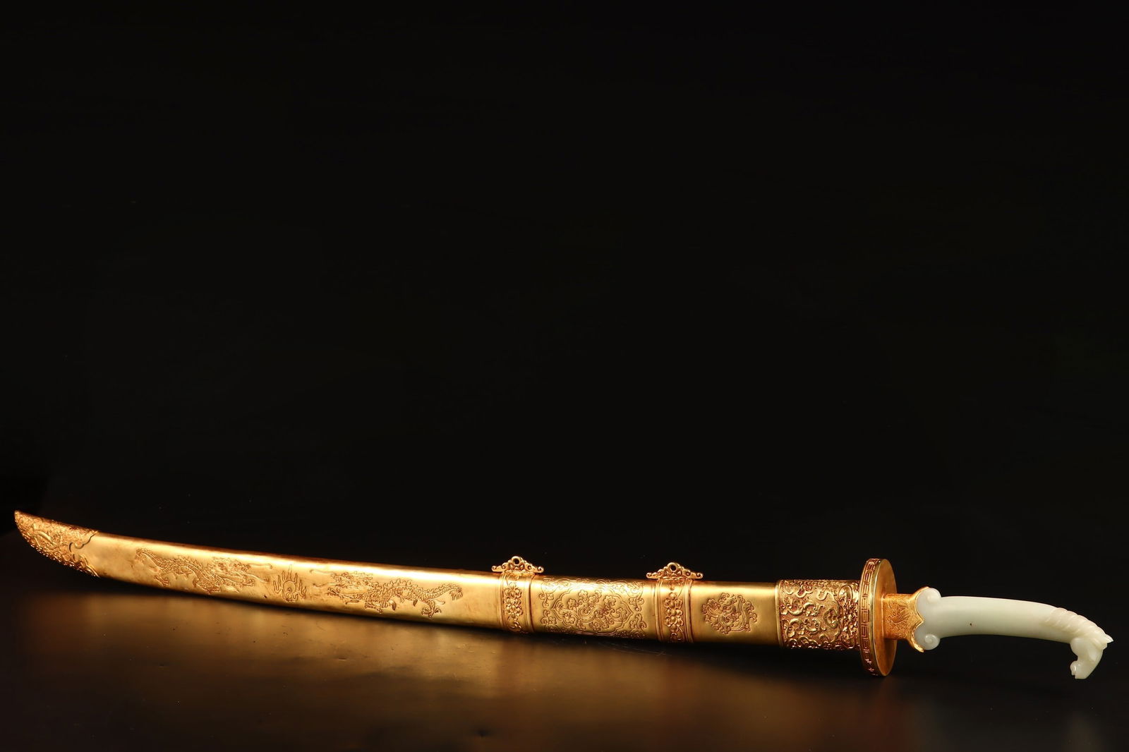 A Huge Gilt Bronze Inlaid White Jade Dragon Pattern Sword (1 of 9)