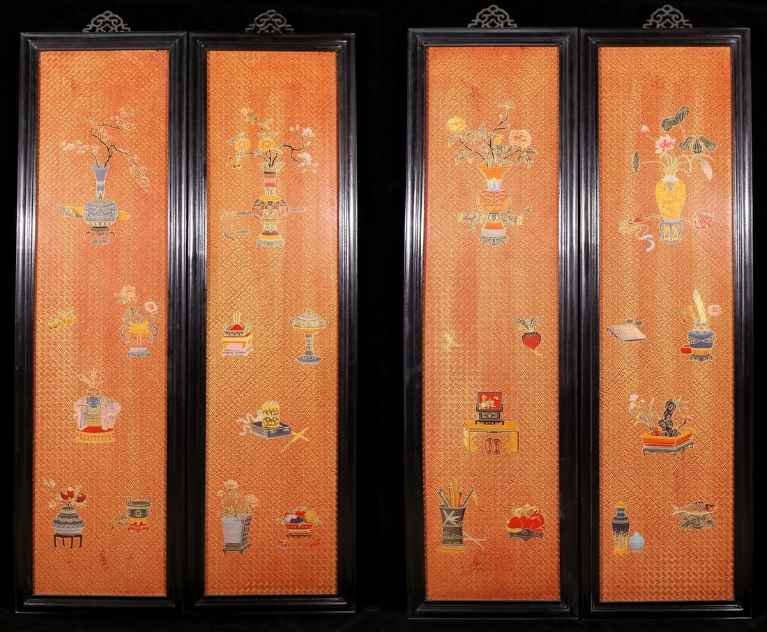 A set of exquisite zitanwood gold-filled lacquered treasure pictures with four hanging screens (1 of 11)