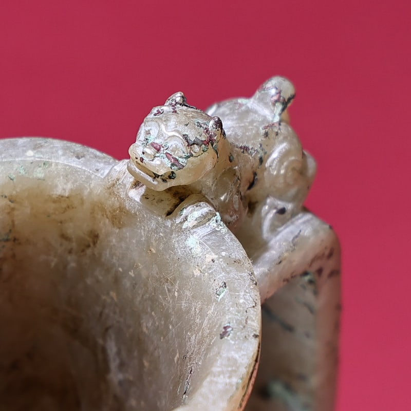 An Exquisite White Jade Auspicious Beast Pattern Libation Cup - 7