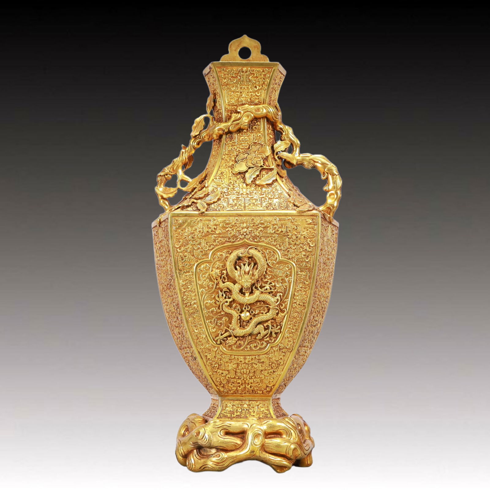 A Rare Gilt Bronze Lotus and Dragon Pattern Vase (1 of 7)