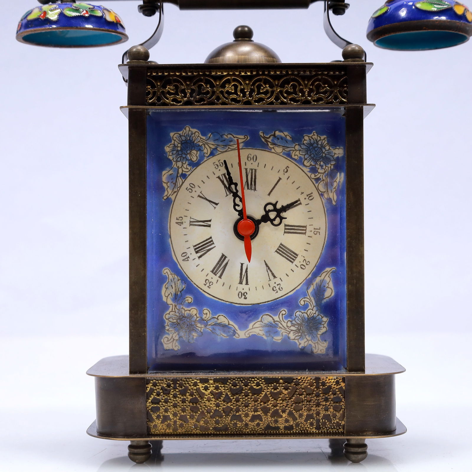 An Exquisite Cloisonne Flower Pattern Table Clock Ornament - 3