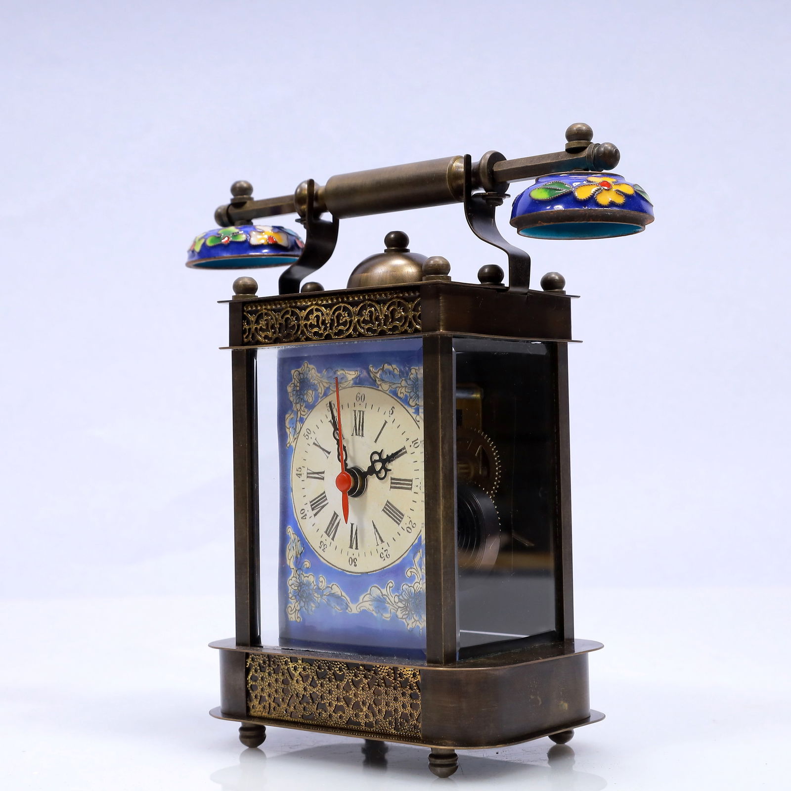 An Exquisite Cloisonne Flower Pattern Table Clock Ornament - 4