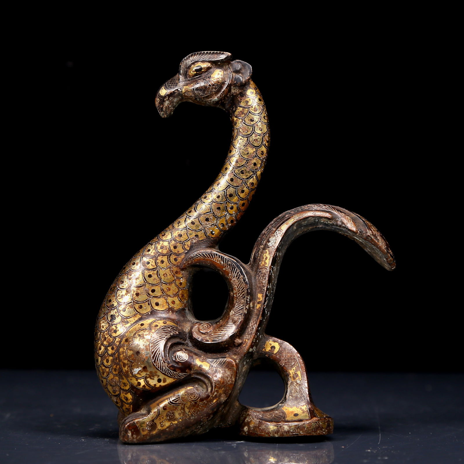 A Rare Bronze Inlaid Gold and Silver Phoenix Ornament (1 of 7)