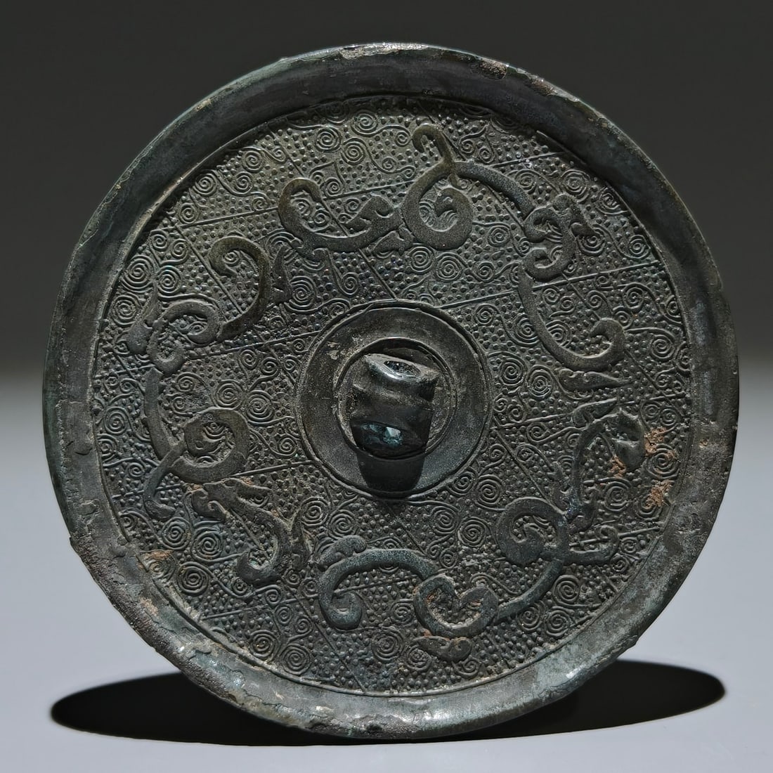 An Archaic Bronze Coiling Dragon Pattern Round Mirror - 2