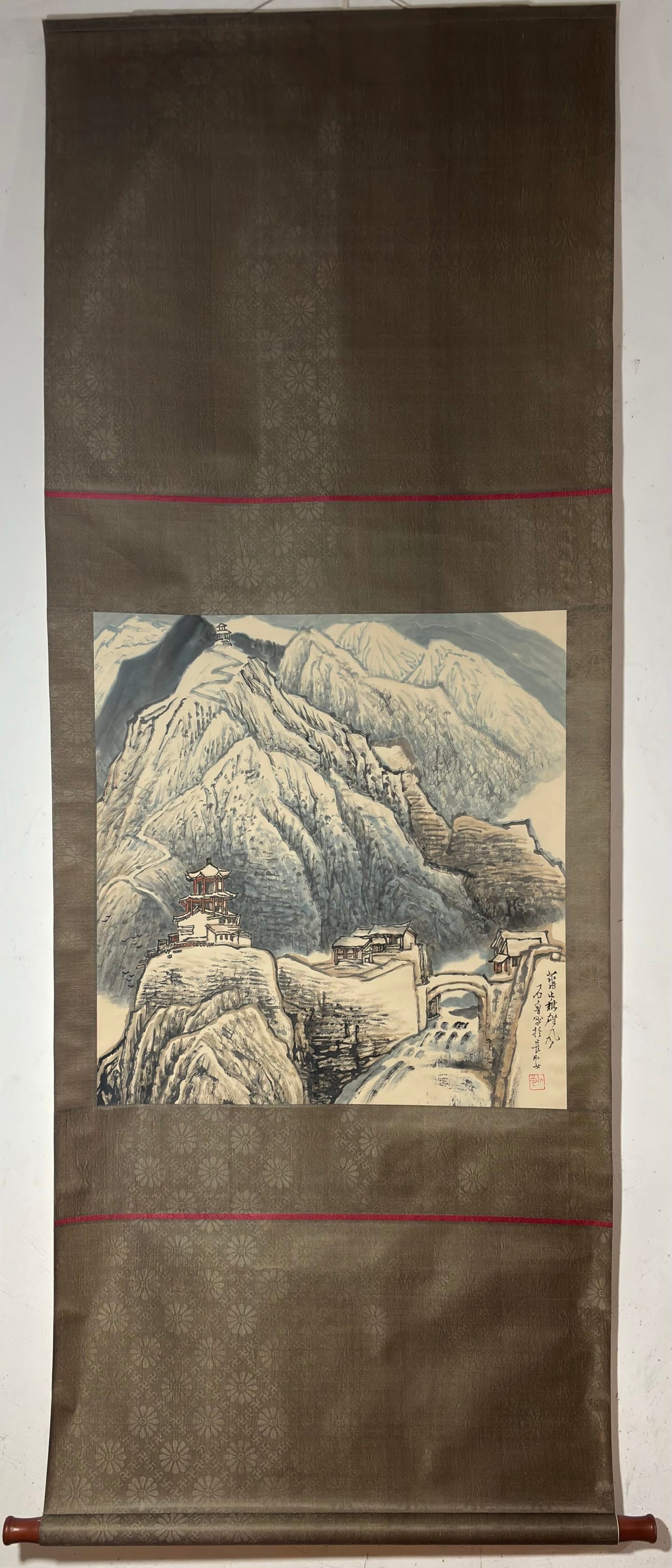 A Chinese Vertical Scroll Ink Painting of Landscape on Paper,Shi Lu (1 of 9)