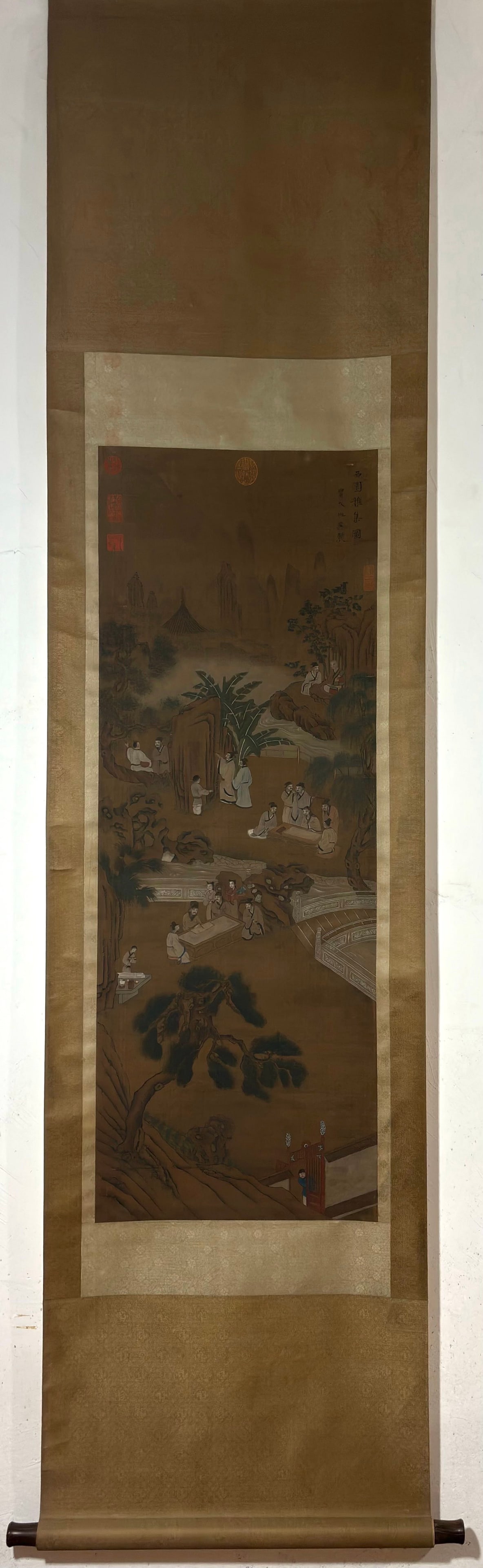A Chinese Vertical Scroll Ink Painting of Landscape and Figure on Silk,Chou Ying (1 of 9)