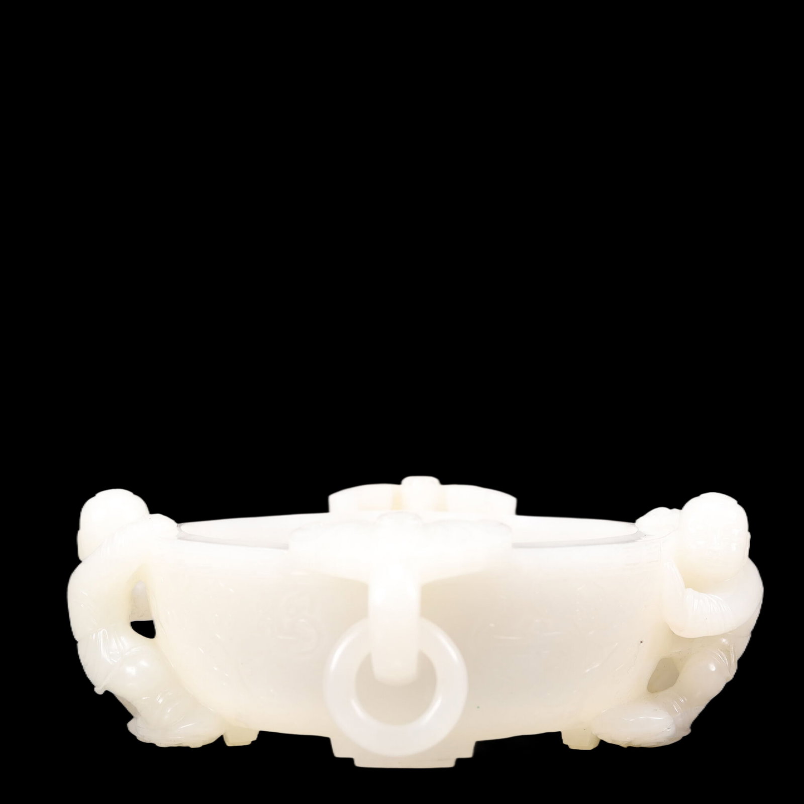 An Exquisite White Jade Figure Pattern Double-Ears Brush Washer (1 of 8)