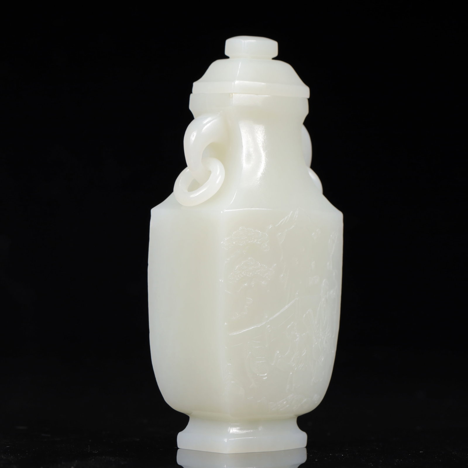 An Exquisite White Jade Landscape Pattern Double-Ears Bottle - 10