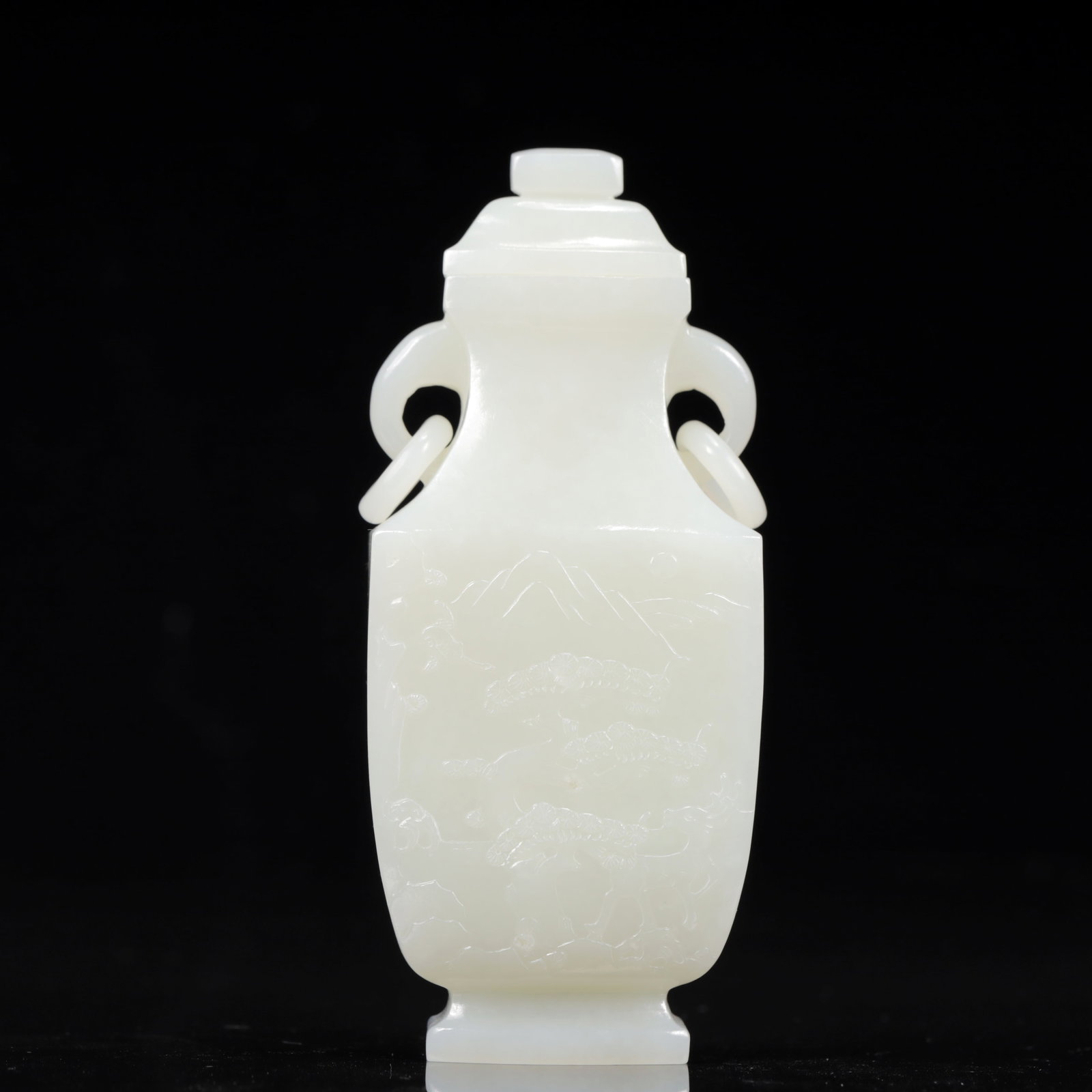 An Exquisite White Jade Landscape Pattern Double-Ears Bottle (1 of 12)