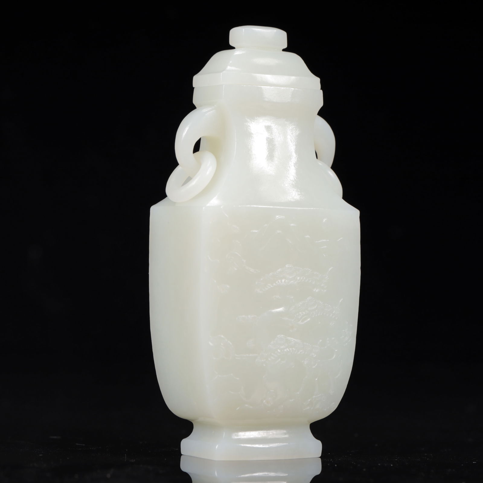 An Exquisite White Jade Landscape Pattern Double-Ears Bottle - 5