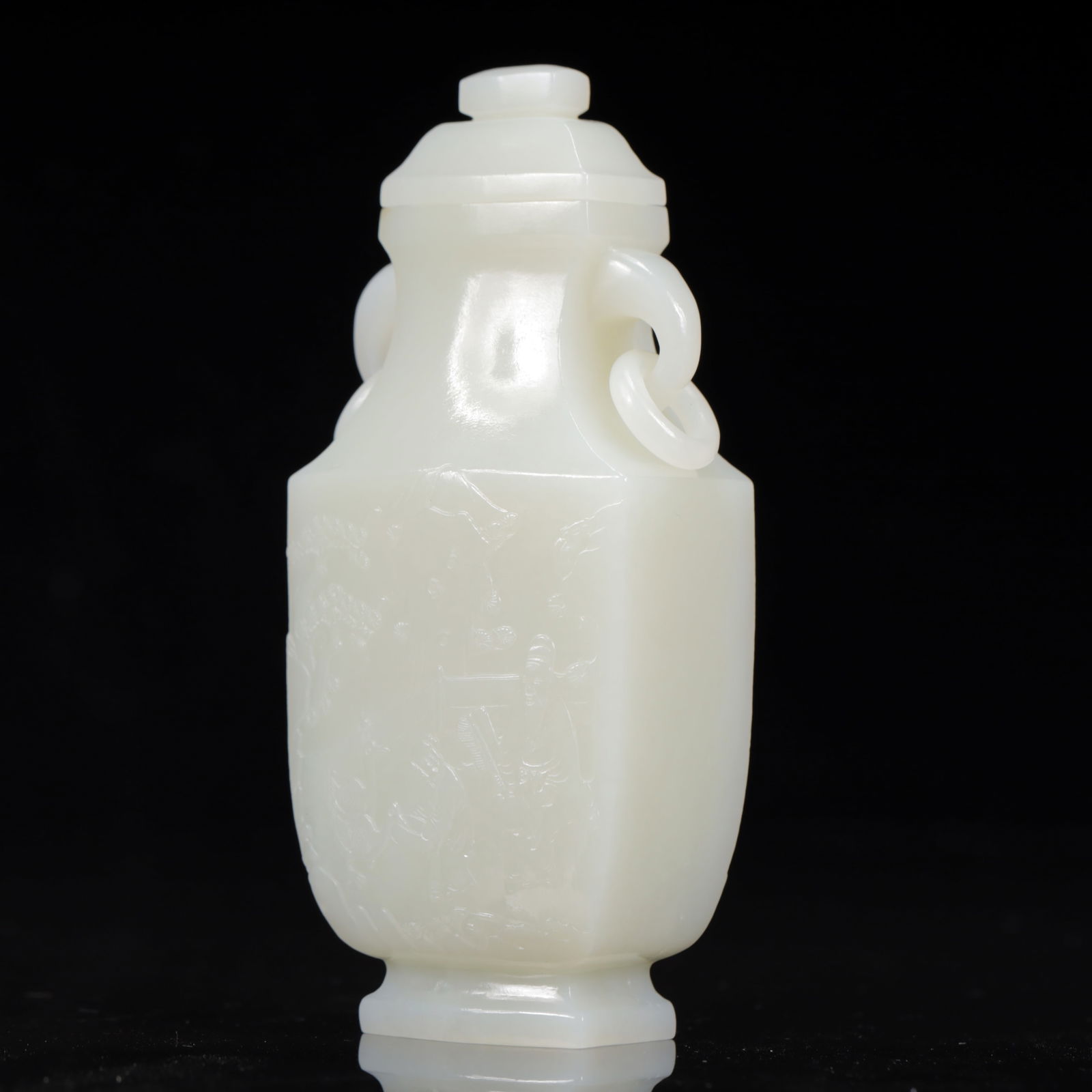 An Exquisite White Jade Landscape Pattern Double-Ears Bottle - 7