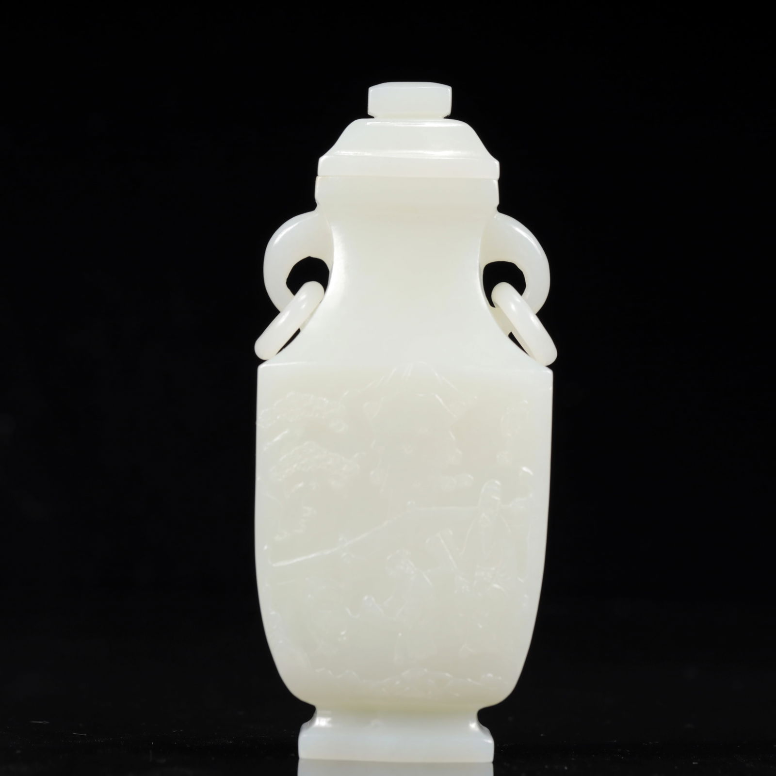 An Exquisite White Jade Landscape Pattern Double-Ears Bottle - 8