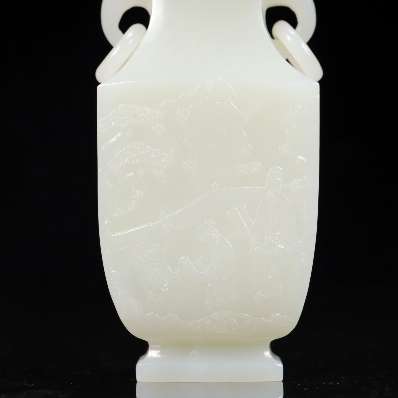 An Exquisite White Jade Landscape Pattern Double-Ears Bottle - 9