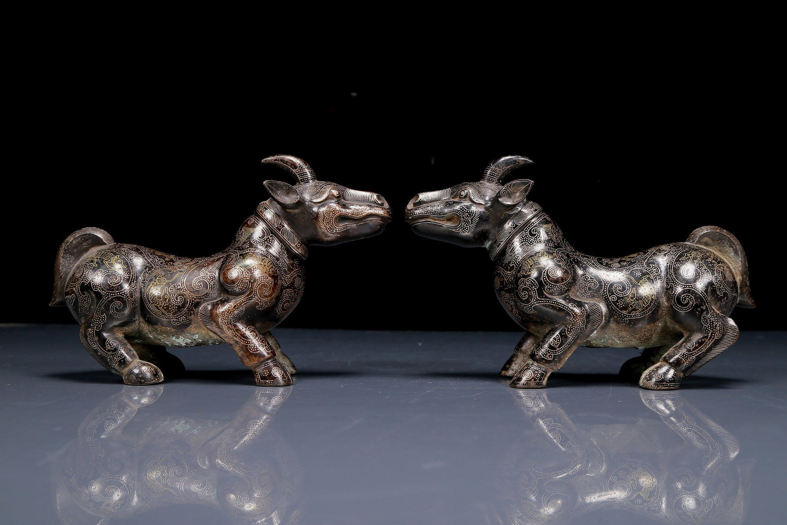 A Pair of Rare Bronze Inlaid Gold and Silver Unicorn Ornaments (1 of 14)