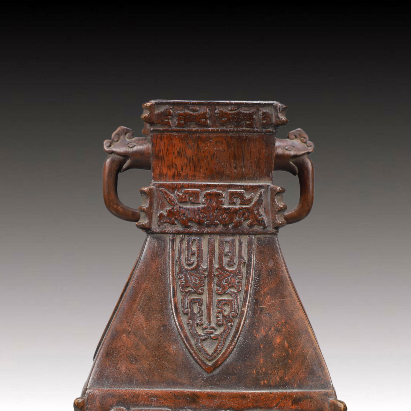 An Exquisite Eaglewood Beast-Face Pattern Double-Ears Vase - 2
