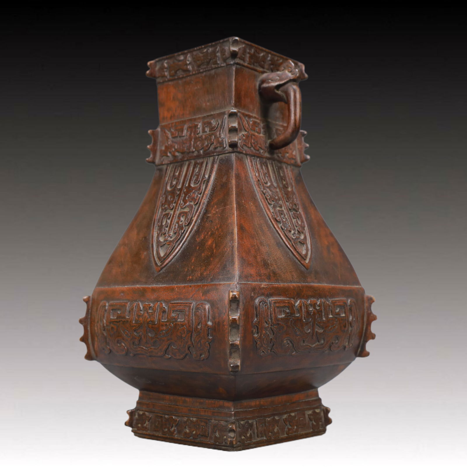 An Exquisite Eaglewood Beast-Face Pattern Double-Ears Vase - 4