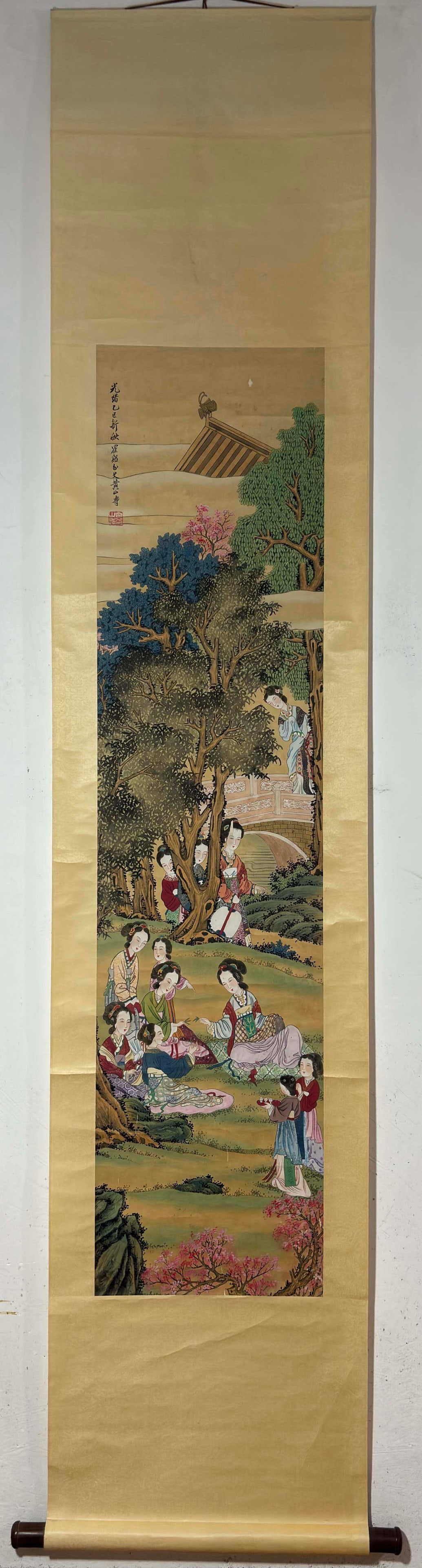 A Chinese Vertical Scroll Ink Painting of Landscape and Figure on Silk,Huang Shanshou (1 of 9)