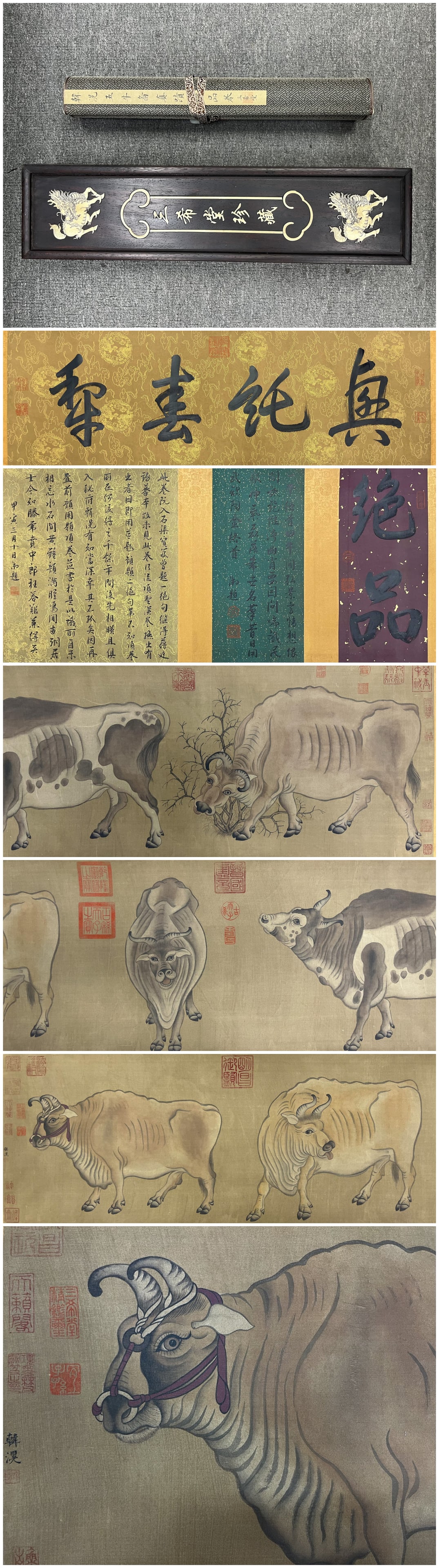 A Chinese Hand Scroll Ink Painting of Buffalo on Silk,Han Huang (1 of 10)