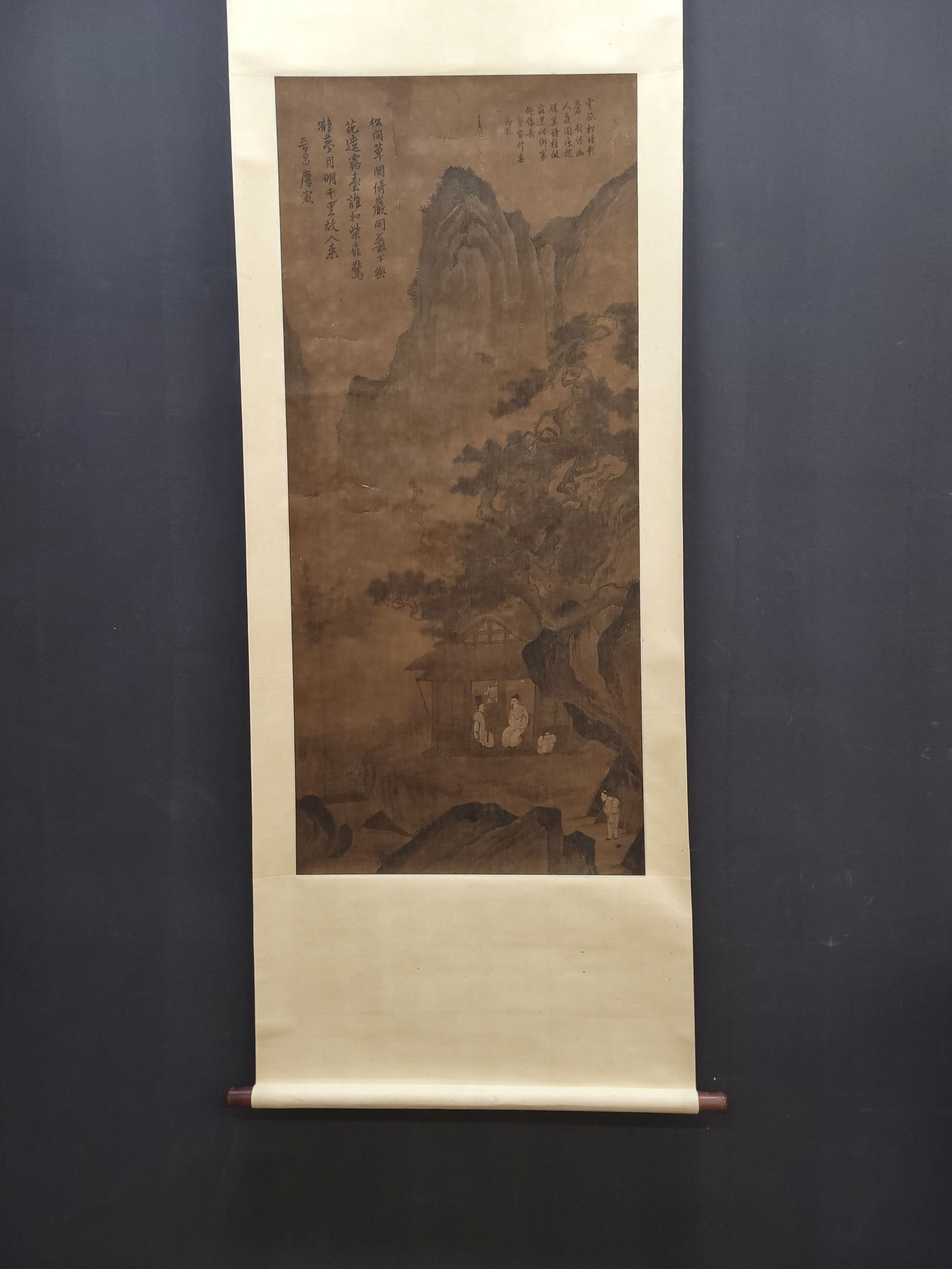 A Chinese Vertical Scroll Ink Painting of Landscape and Figure on Silk,Tang Yin (1 of 9)