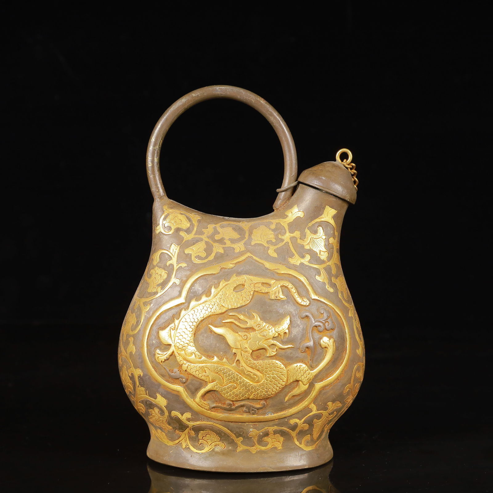 An Exquisite Gilt Silver Dragon Pattern Ewer - 5