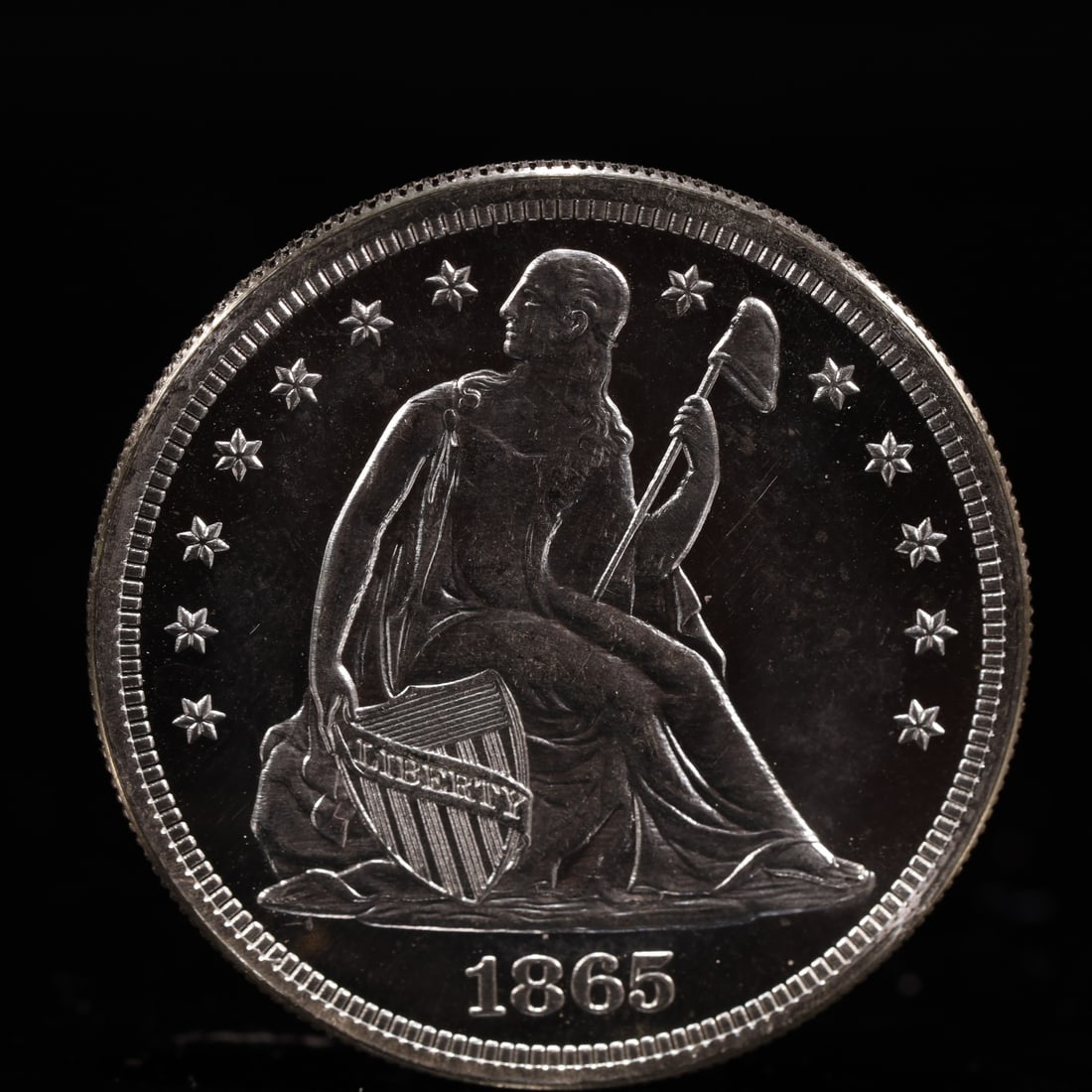 USA One Dollar 1865 Coin: American coin. IN GOD WE TRUST / LIBERTY / 1865 / UNITED STATES OF AMERICA / ONE DOL. Weight:26.9g.