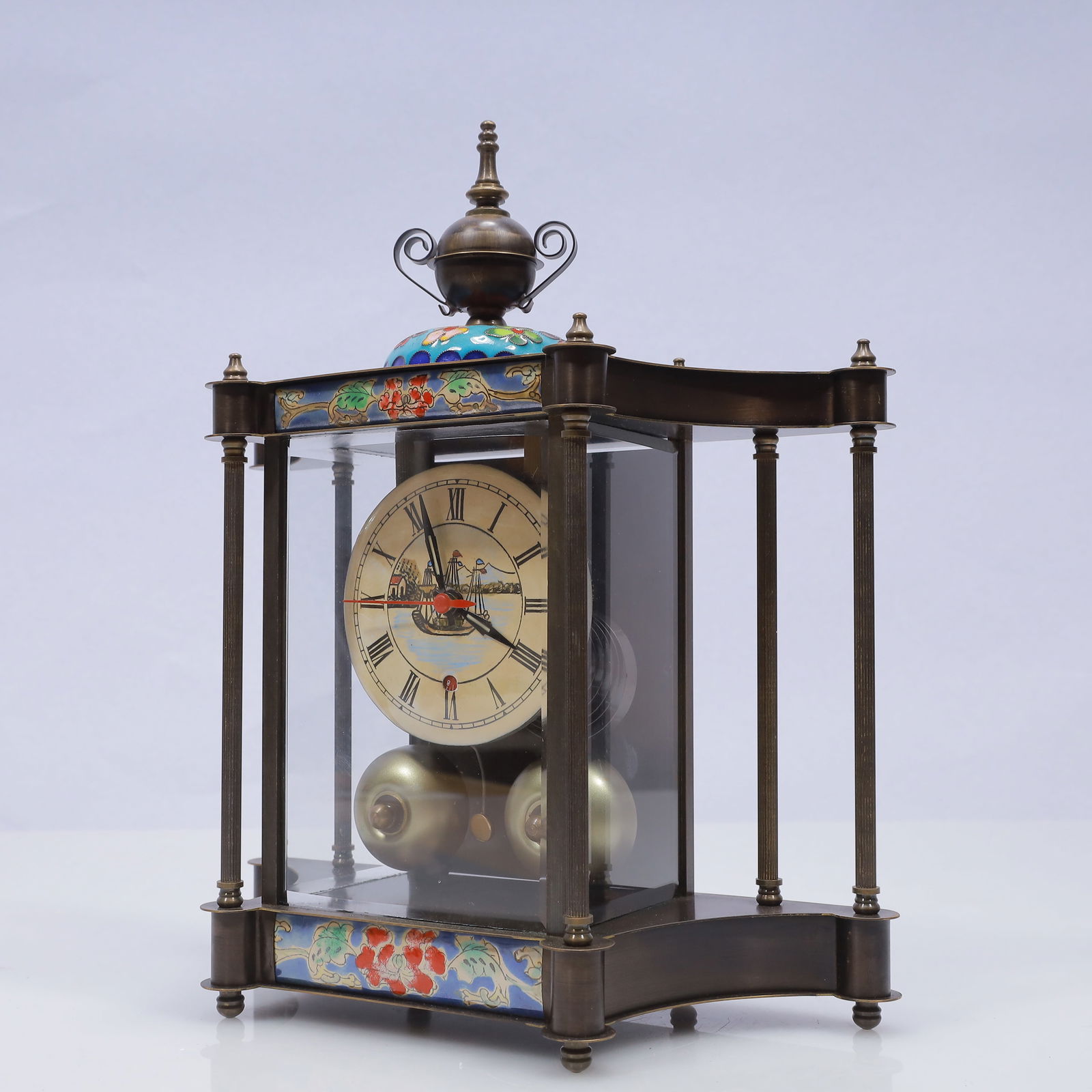 An Exquisite Cloisonne Flower Pattern Table Clock Ornament - 2