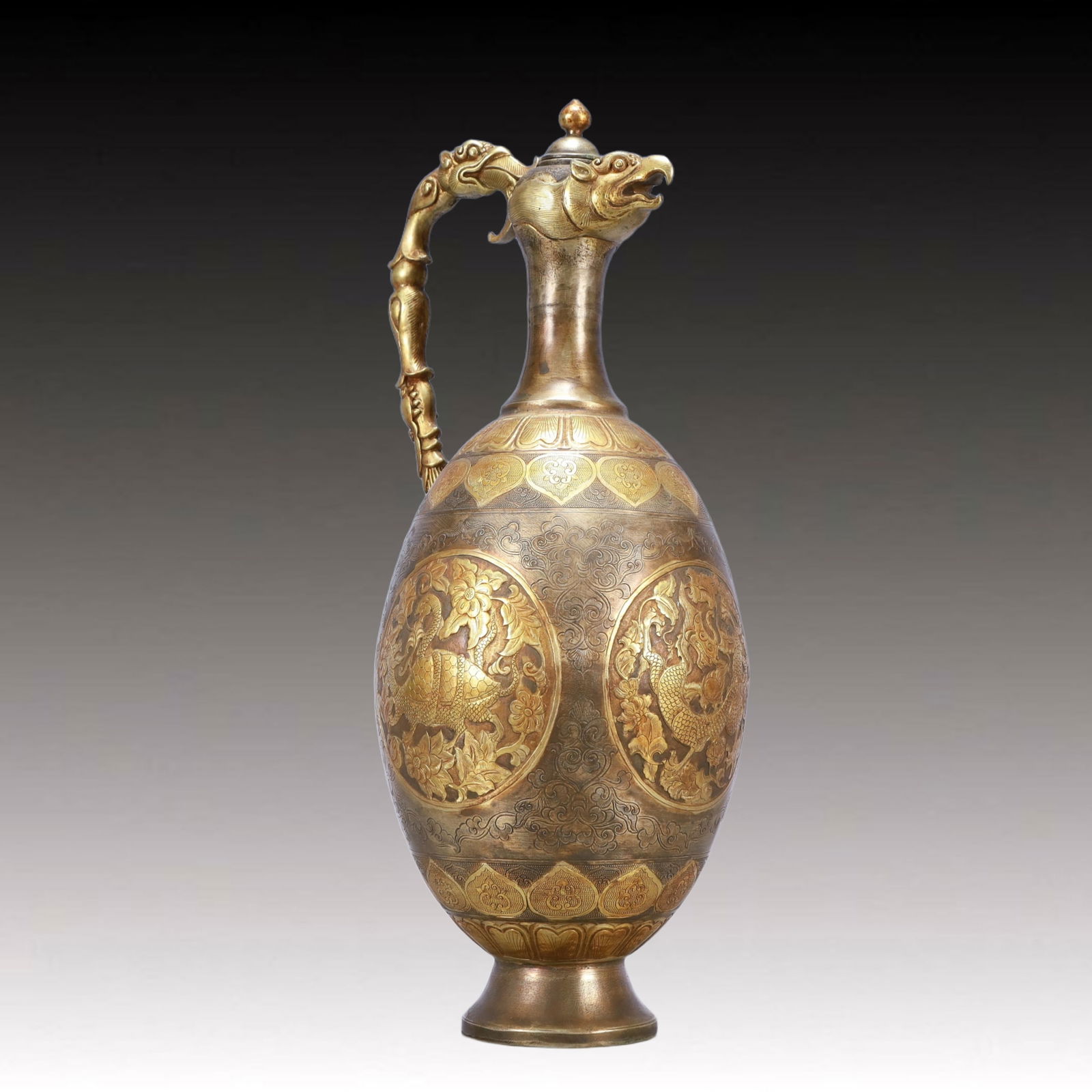 A Huge Gilt Silver Auspicious Beast Pattern Ewer - 4