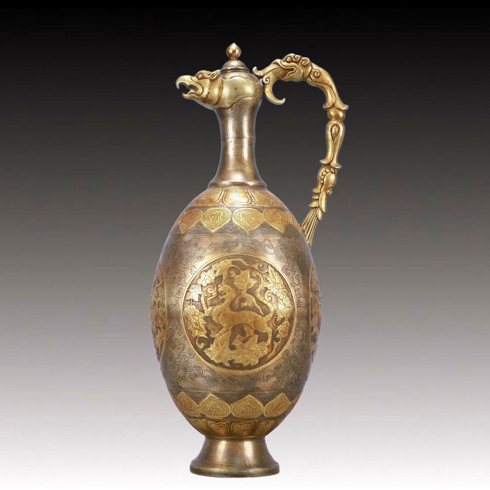 A Huge Gilt Silver Auspicious Beast Pattern Ewer - 8