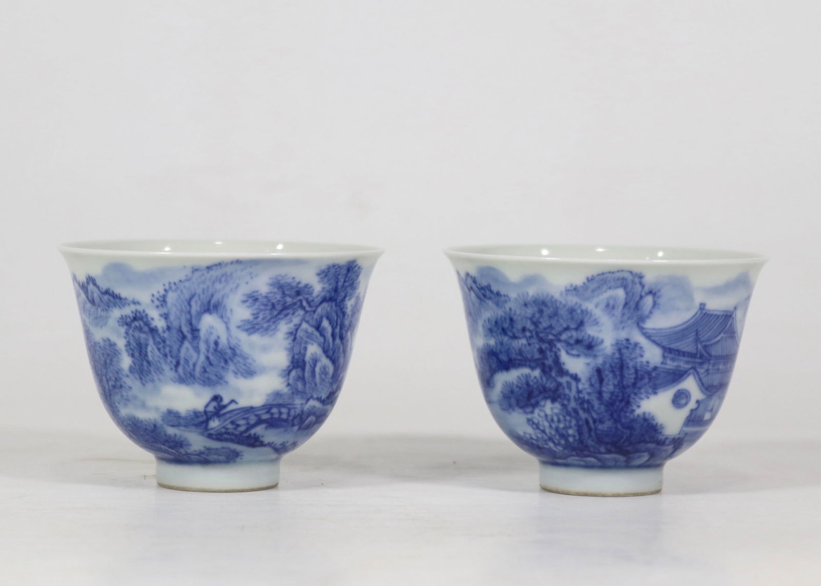 A Pair of Exquisite Blue and White Landscape and Figure Pattern Cups (1 of 8)