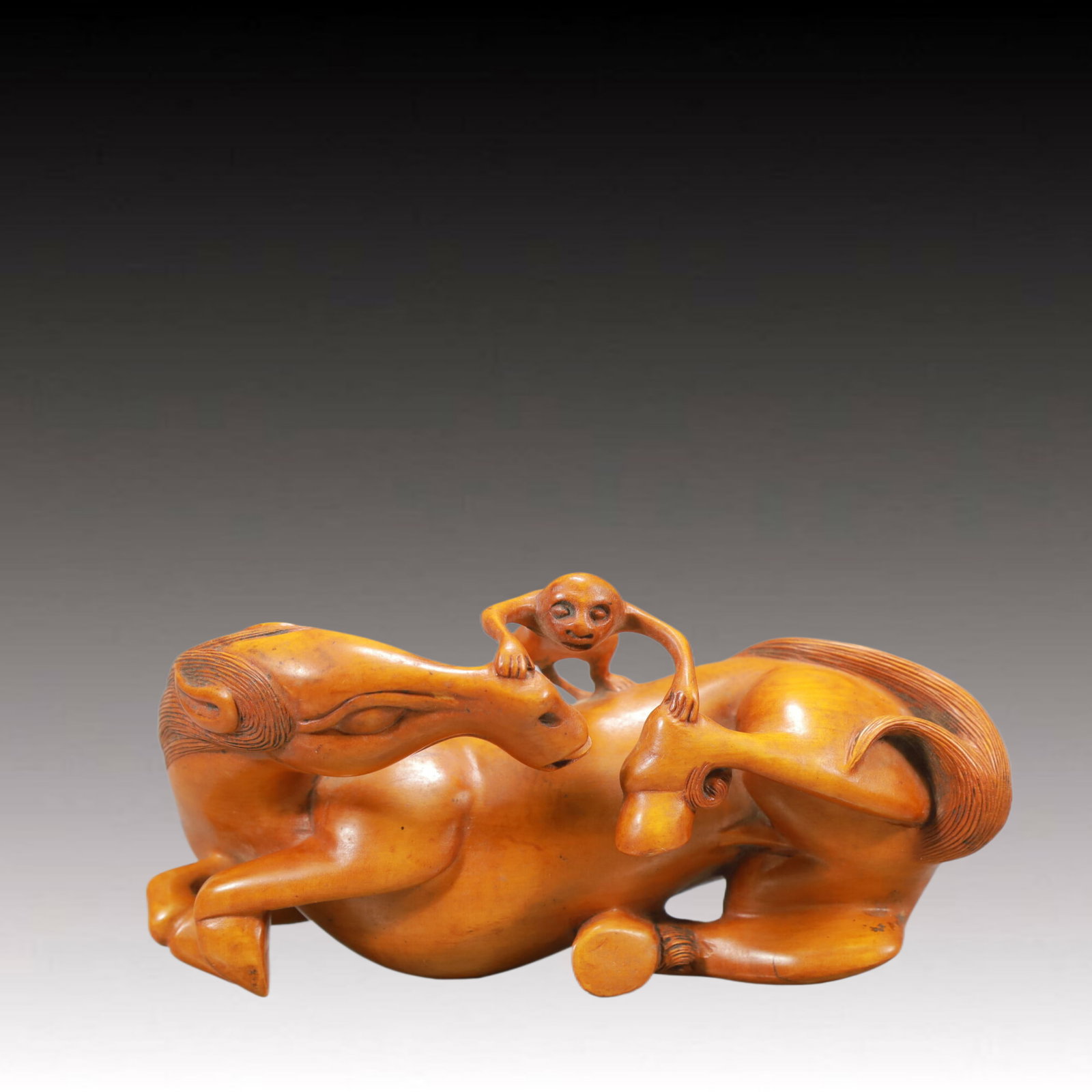 An Exquisite Boxwood Horse and Monkey Ornament (1 of 6)