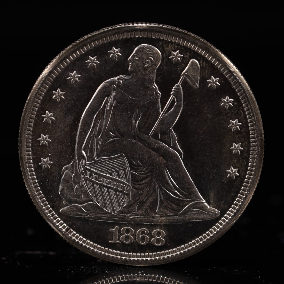 USA One Dollar 1868 Coin: American coin. IN GOD WE TRUST / LIBERTY / 1868 / UNITED STATES OF AMERICA / ONE DOL. Weight:26.9g.