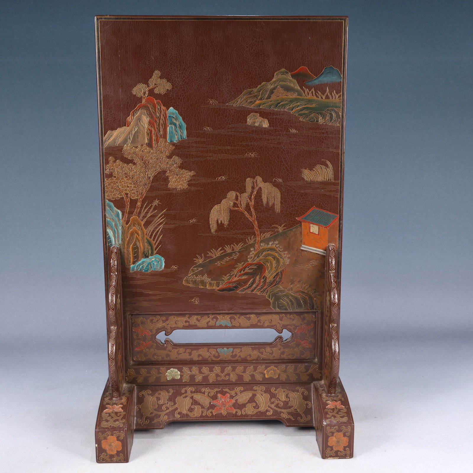 A Huge Carved Red Lacquer Auspicious Cloud and Dragon Pattern Table Screen - 8