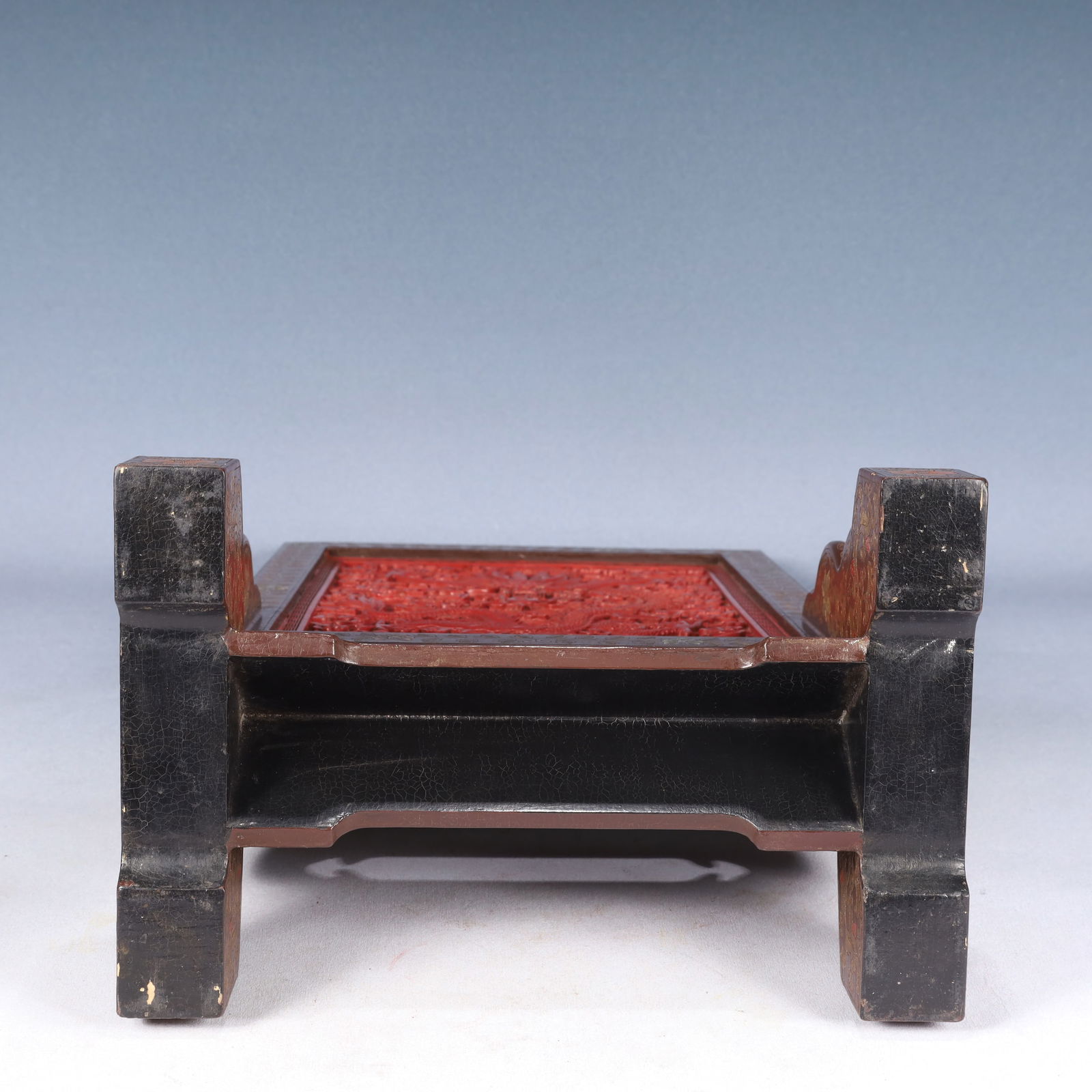 A Huge Carved Red Lacquer Auspicious Cloud and Dragon Pattern Table Screen - 9