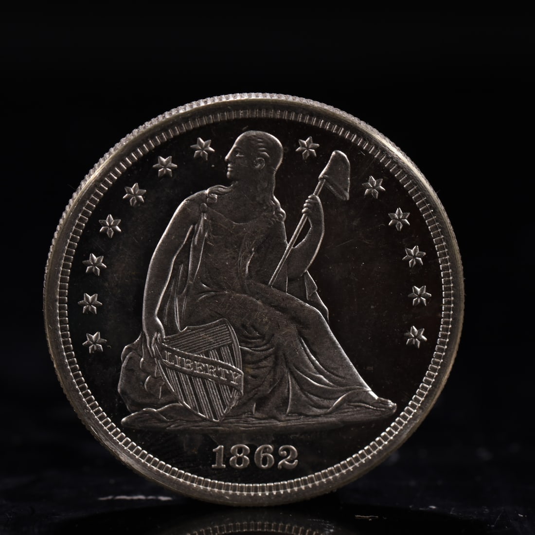 USA One Dollar 1862 Coin: American coin. IN GOD WE TRUST / LIBERTY / 1862 / UNITED STATES OF AMERICA / ONE DOL. Weight:26.9g.