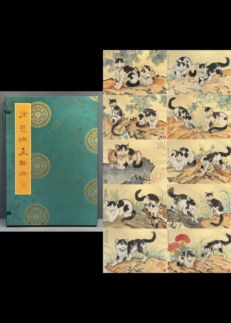 A Chinese Album Ink Painting of Cat on Paper: A Chinese Album Ink Painting of Cat on Paper,Xu Beihong,Size:(Album)12.6inx17.7in,(Without Frame)25.2inx17.7in 一本中国水墨猫画册,徐悲
