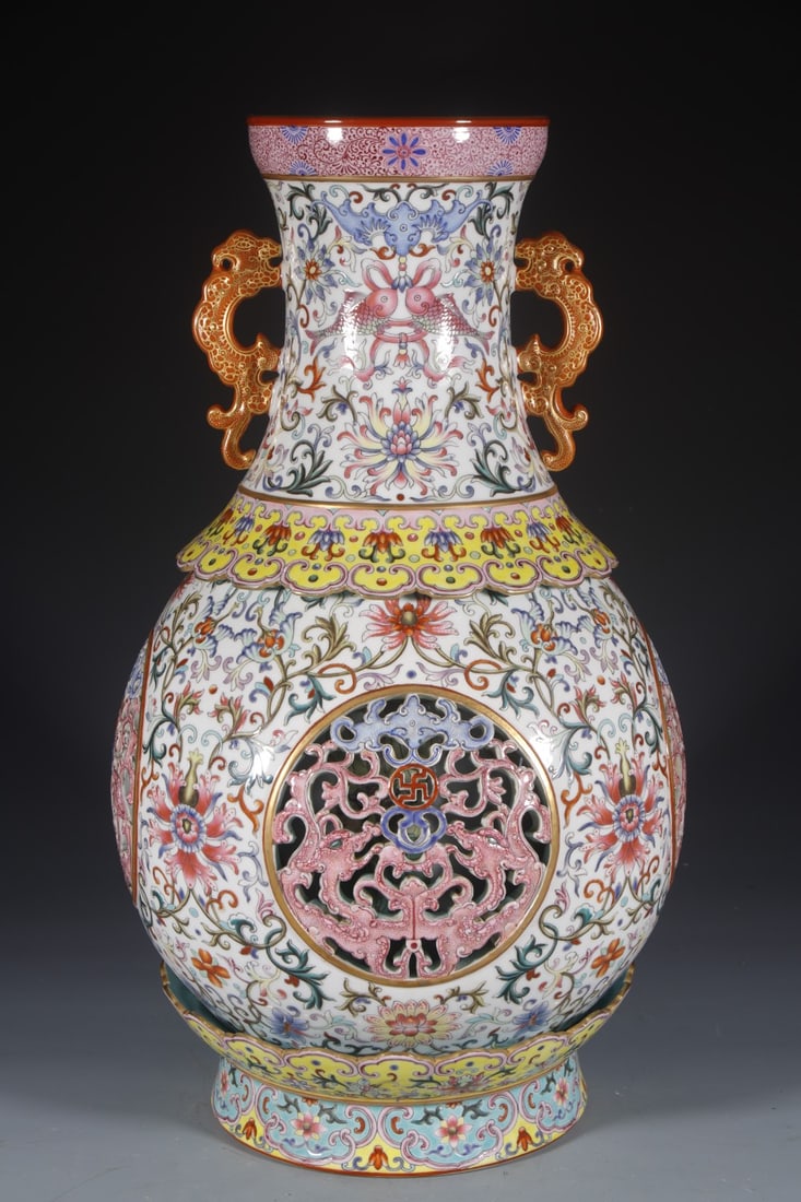 An Exquisite Enamel Lotus Pattern Double-Ears Vase (1 of 8)