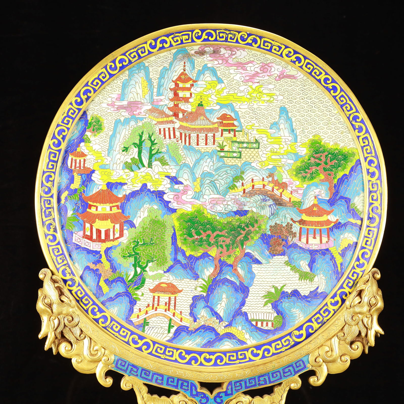 A Huge Cloisonne Landscape Pattern Screen - 2