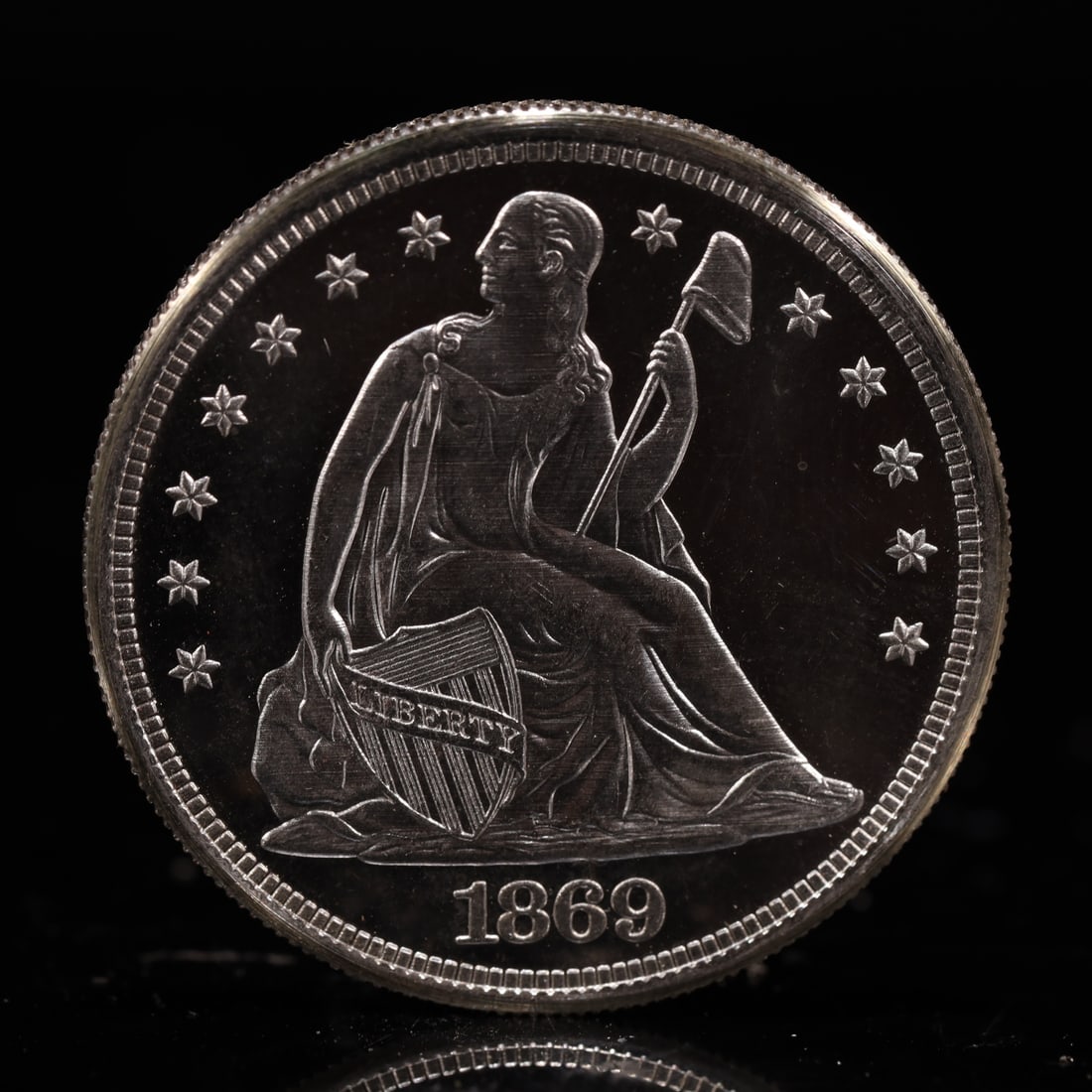 USA One Dollar 1869 Coin: American coin. IN GOD WE TRUST / LIBERTY / 1869 / UNITED STATES OF AMERICA / ONE DOL. Weight:26.9g.