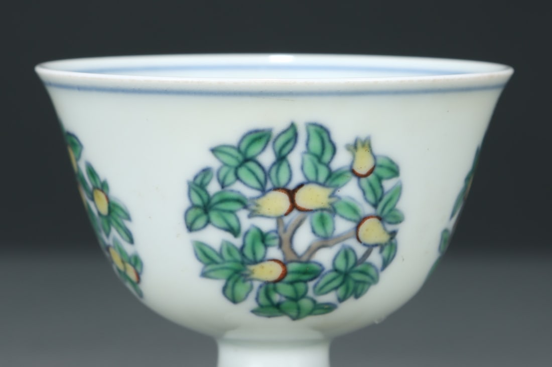 An Exquisite Doucai Flower and Fruit Pattern Stem Cup - 5