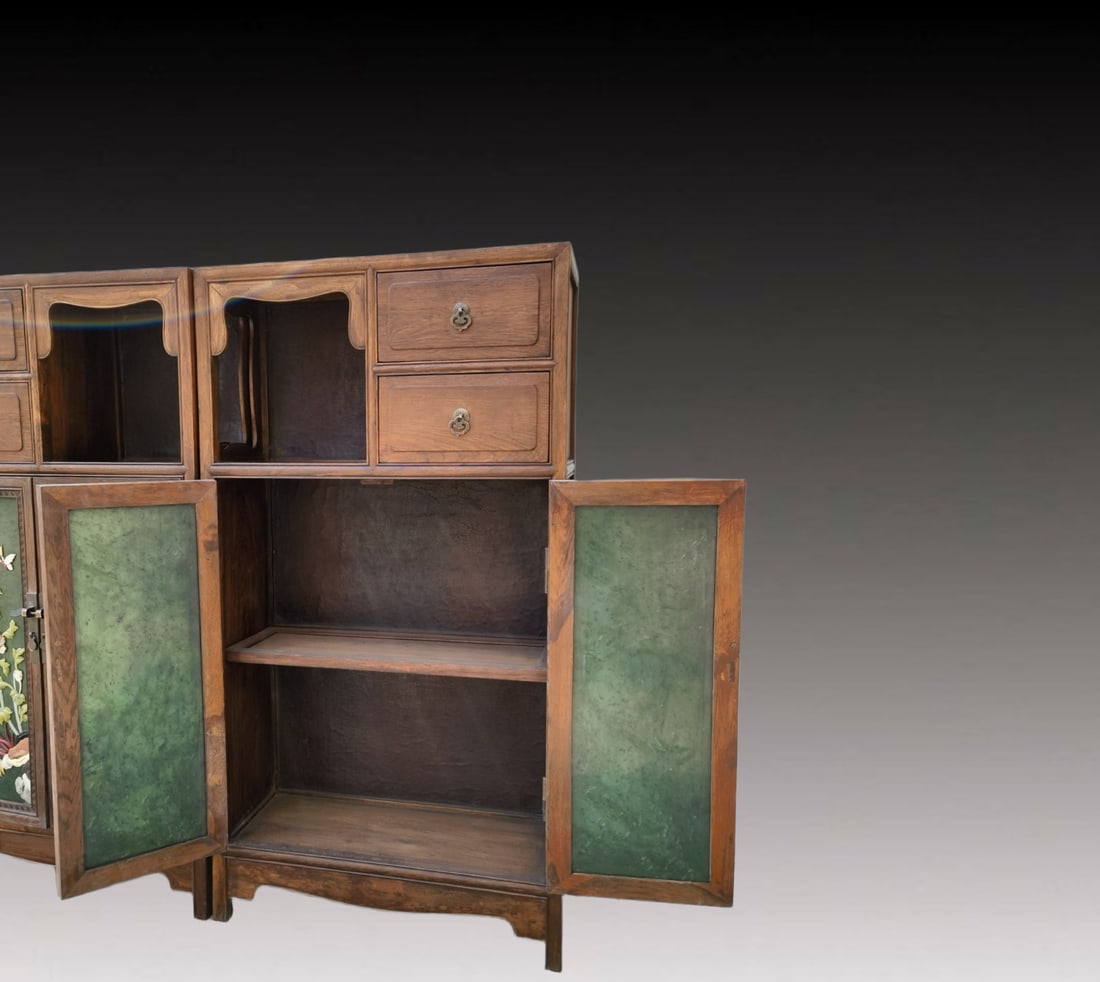 A Pair of Huge Huanghuali wood Inlaid Jasper Flower and Bird Pattern Cabinets, Inlaid Gems - 4