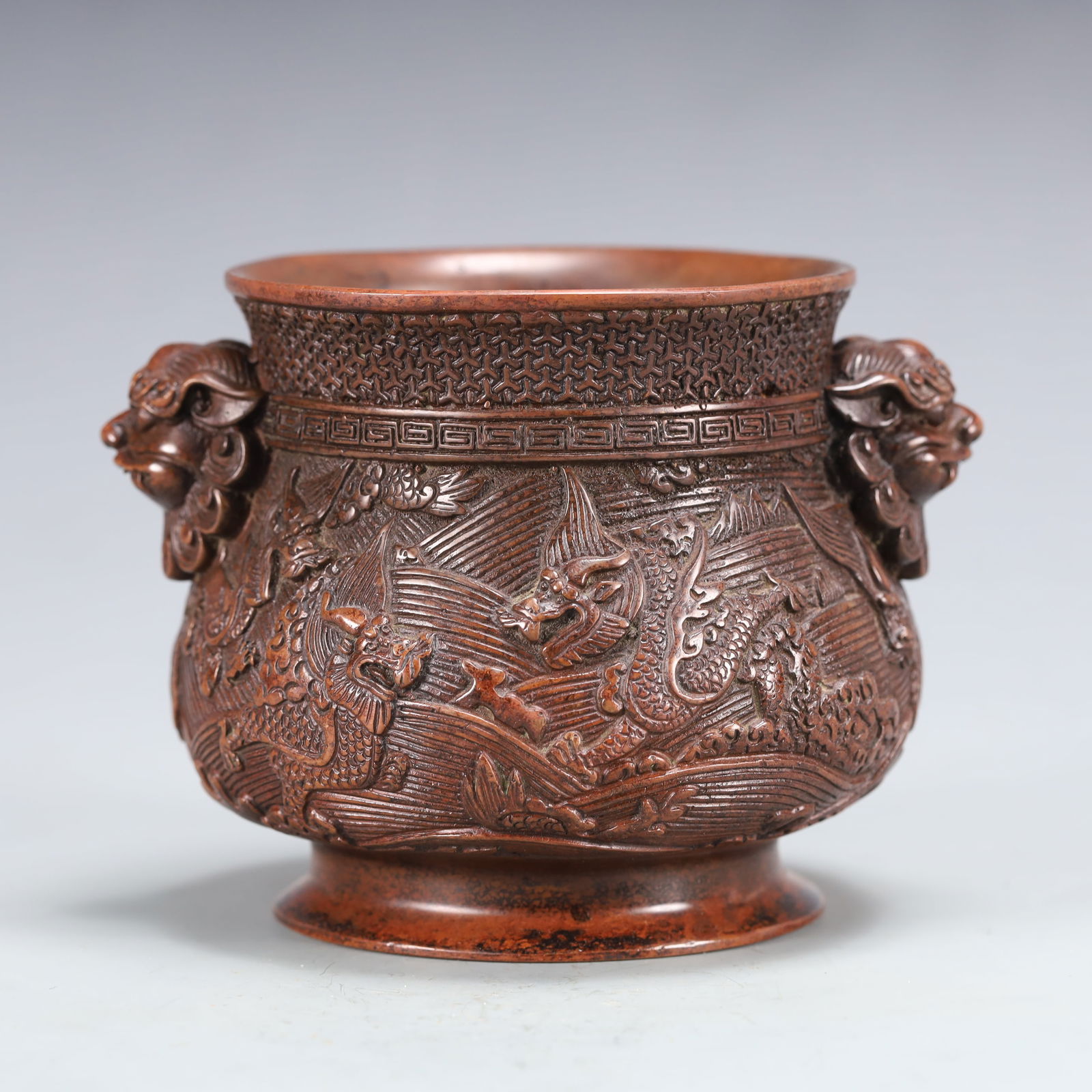An Exquisite Bronze Dragon Pattern Double-Ears Censer - 2