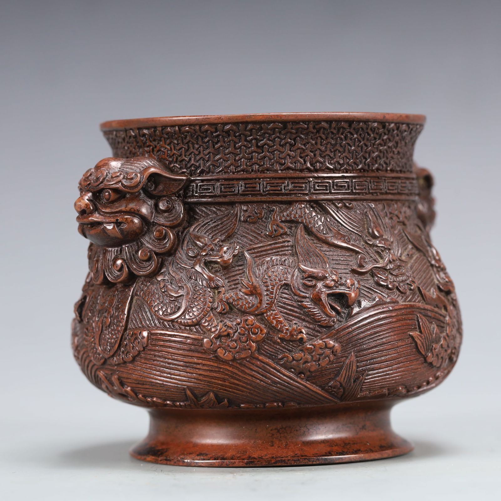 An Exquisite Bronze Dragon Pattern Double-Ears Censer - 5