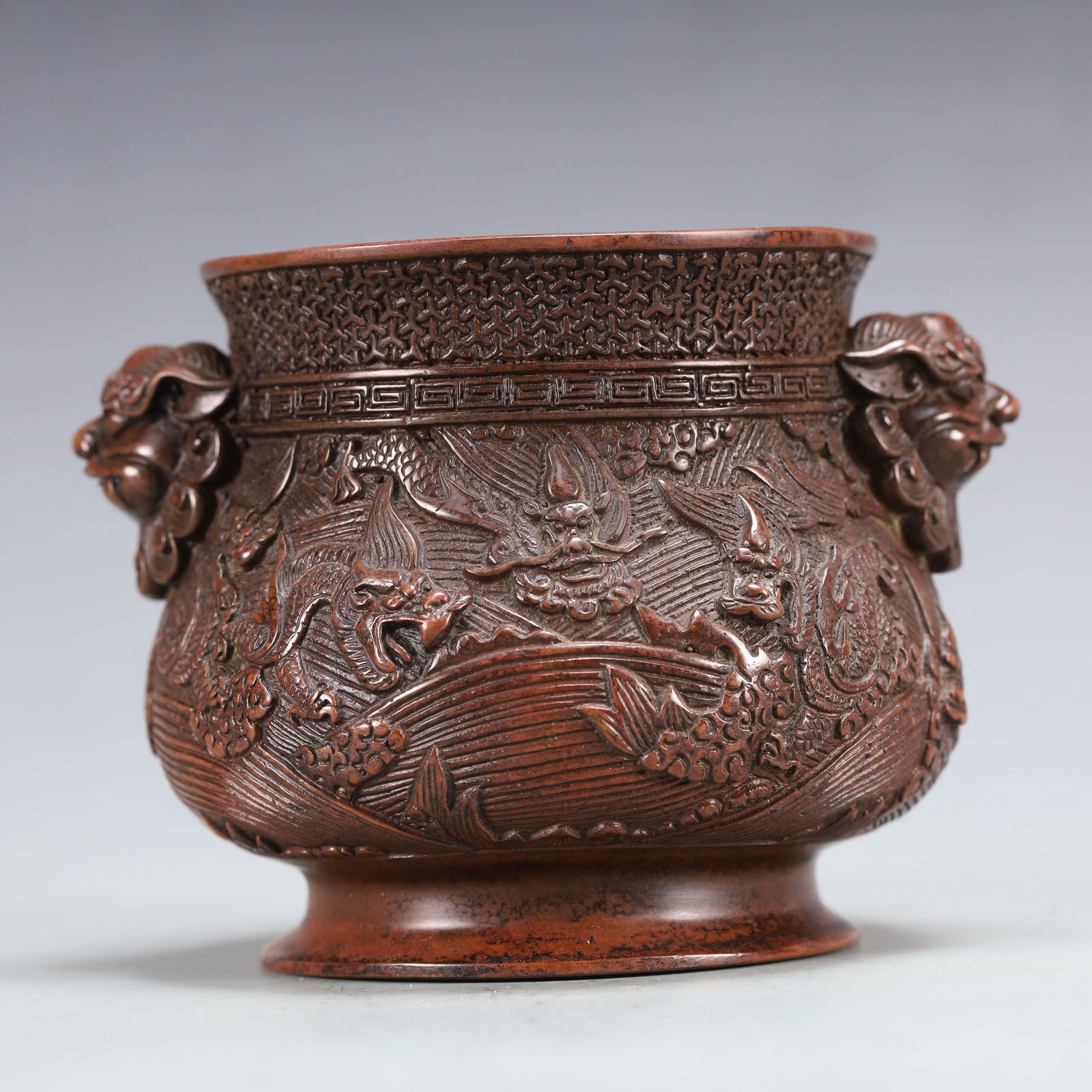 An Exquisite Bronze Dragon Pattern Double-Ears Censer - 6