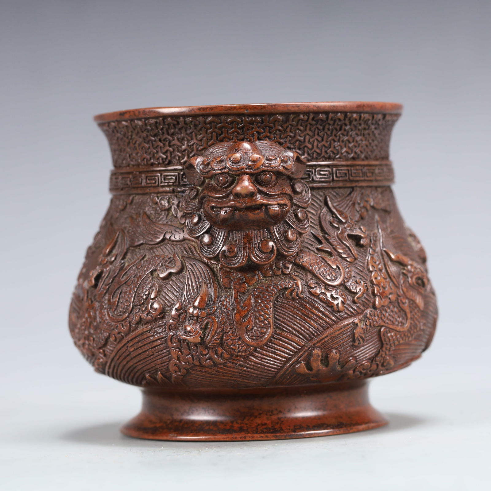 An Exquisite Bronze Dragon Pattern Double-Ears Censer - 7