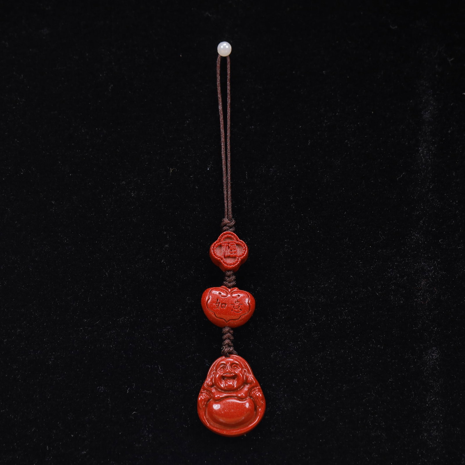 An Exquisite Cinnabar Statue of Maitreya Buddha Pendant: An Exquisite Cinnabar Statue of Maitreya Buddha Pendant, Size:0.6inx1.8in, Weight:8g 朱砂弥勒佛像挂件