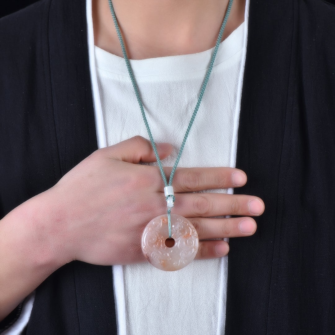 An Exquisite White Jade Dragon and Phoenix Pattern Pendant: An Exquisite White Jade Dragon and Phoenix Pattern Pendant,Size:2inx2in 白玉龙凤纹挂件