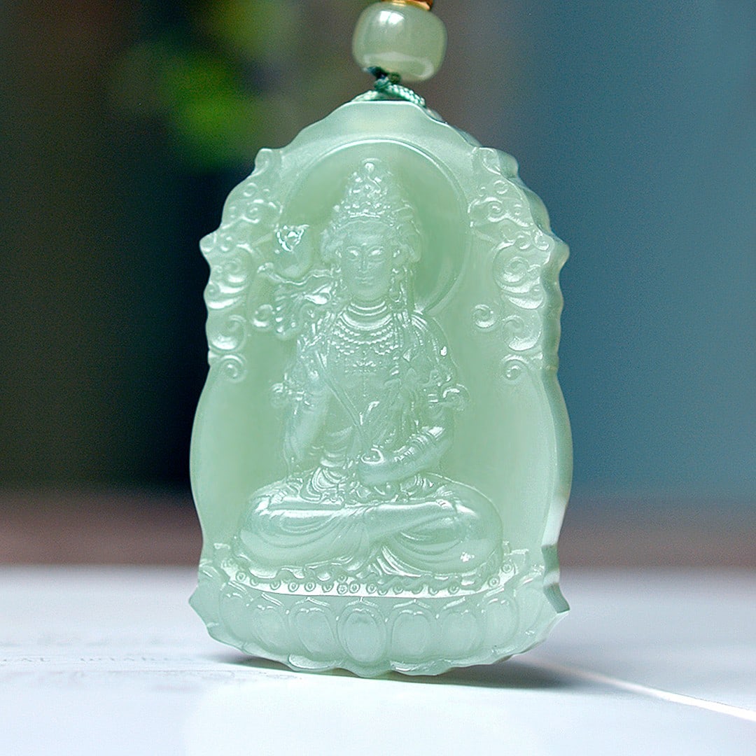 An Exquisite Greenish Jade Statue of Bodhisattva Pendant: An Exquisite Greenish Jade Statue of Bodhisattva Pendant,Size:1.3inx2in 青玉菩萨像挂件
